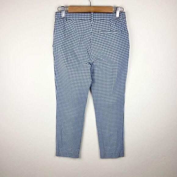 Theory Classic Gingham Plaid Slim Straight Ankle Pant - Light Blue & White - Picture 6 of 8